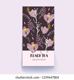 Design for packaging, drink menu and tea products. Vector set of design elements and icons in trendy linear style for tea package. Vector EPS 10