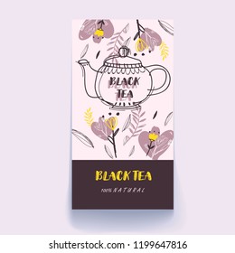 Design for packaging, drink menu and tea products. Vector set of design elements and icons in trendy linear style for tea package. Vector EPS 10