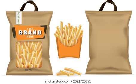 Design packaging for french fries with a carry handle.