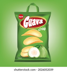 Design packaging for guava flavor Crisps with a carry handle.illustration vector