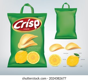 Design packaging for lemon flavor Crisps with a carry handle.illustration vector