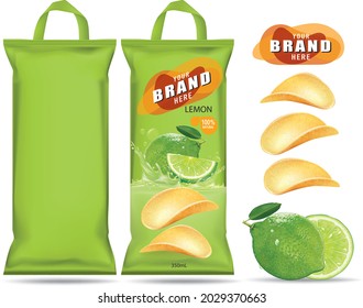 Design packaging for lemon flavor Crisps with a carry handle.illustration vector