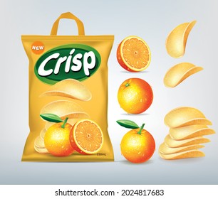 Design packaging for orange flavor Crisps with a carry handle.illustration vector