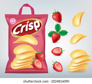 Design packaging for strawberry flavor Crisps with a carry handle.illustration vector