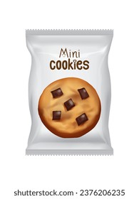 Design packaging template for chocolate chip cookies snack. Vector illustration EPS 10.
