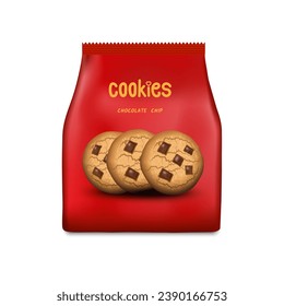 Design packaging template for chocolate chip cookies snack. Vector illustration EPS 10.