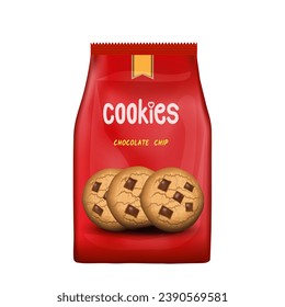 Design packaging template for chocolate chip cookies snack. Vector illustration EPS 10.