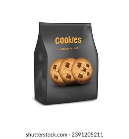 Design packaging template for chocolate chip cookies snack. Vector illustration EPS 10.