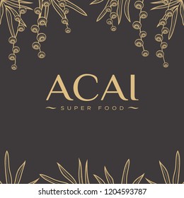 The design of the packaging template with palm leaves and acai berry