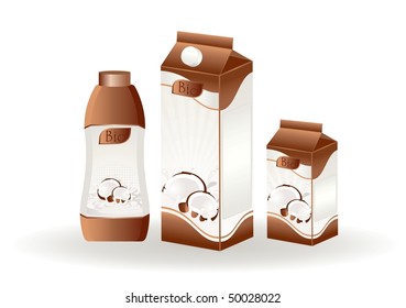 design of packing milky products with fruit - vector illustration
