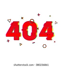 Design page 404 page not found. Error 404 red in glitch and noise style. banner design error page in red and vsh effect on a white background. Vector.