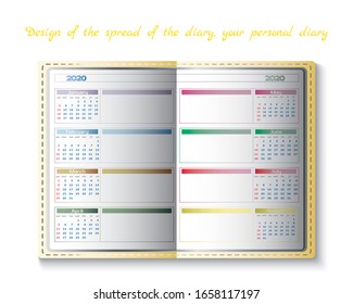 Design of a page of a notebook, diary for personal use by a woman or a man. A glider for business and personal life. Mark the important things