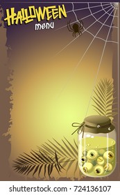 Design a page for a special menu. Bank with eyes and leaves