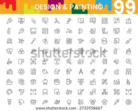 design and painting icon set, creative art tools symbols, graphic designer and artist vector icons, modern UI art design icons
