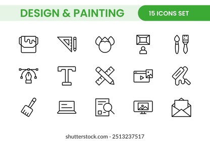 Design and Painting Icons Collection: A Versatile Set for Art, Design Projects, Illustration Work, Studio Resources, and Creative Professional Use.