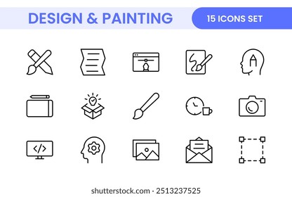 Design and Painting Icons Collection: A Versatile Set for Art, Design Projects, Illustration Work, Studio Resources, and Creative Professional Use.