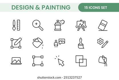 Design and Painting Icons Collection: A Versatile Set for Art, Design Projects, Illustration Work, Studio Resources, and Creative Professional Use.