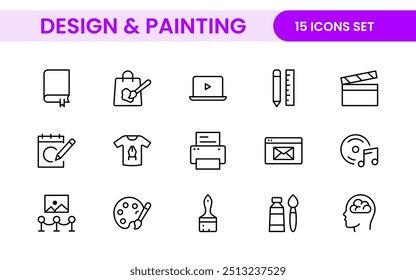 Design and Painting Icons Collection: A Versatile Set for Art, Design Projects, Illustration Work, Studio Resources, and Creative Professional Use.