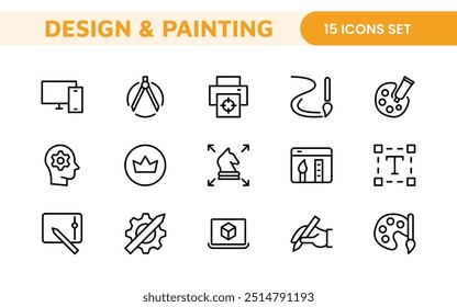 Design and Painting Icons Collection: A Versatile Set for Art, Design Projects, Illustration Work, Studio Resources, and Creative Professional Use.