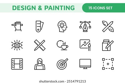 Design and Painting Icons Collection: A Versatile Set for Art, Design Projects, Illustration Work, Studio Resources, and Creative Professional Use.