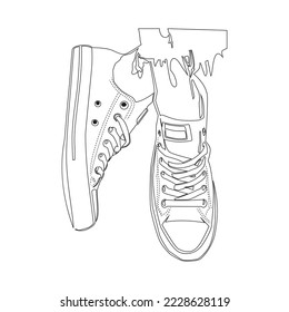 design of a pair of casual sneakers. in a line art style. Vector illustration