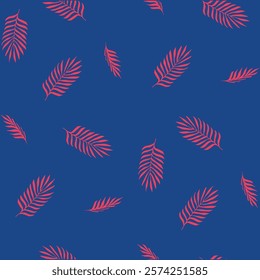 Design in palm tree pattern with bushes and waves reminiscent of beach holidays, with doodles and spring-toned backgrounds. Miniprint made with surfer-style texture.