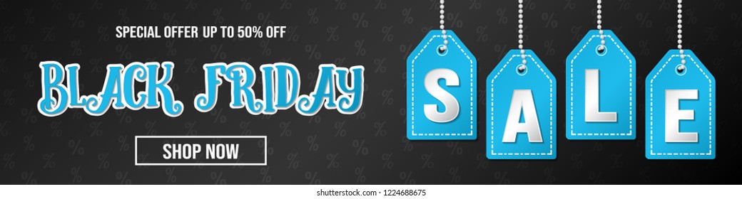 Design of panoramic banner for Black Friday Sale. Vector.