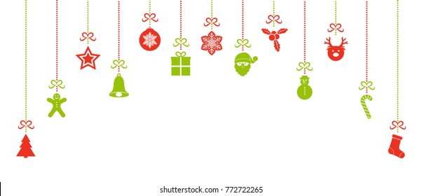 Design of panoramic header with colourful Christmas decorations. Vector.	
