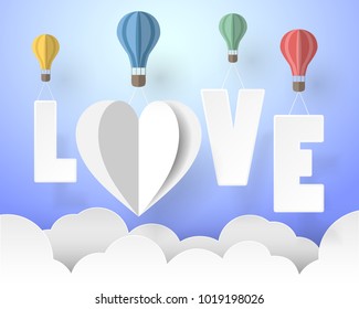 Design paper art concept of love calligraphy and lettering, valentines day concept, vector illustration.