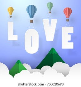 Design paper art concept of love calligraphy and lettering, valentines day concept, vector illustration.