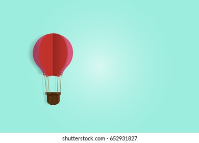 Design is paper cut, balloon in the sky with blue  background
