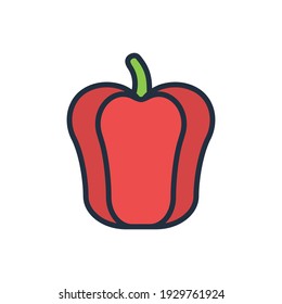 El diseño de la ilustración vectorial plana de frutas y verduras de paprika, este vector es adecuado para iconos, logos, ilustraciones, pegatinas, libros, cubiertas, etc.
