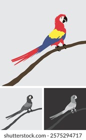 Design of a parrot. Illustration design of a parrot perched on a tree trunk