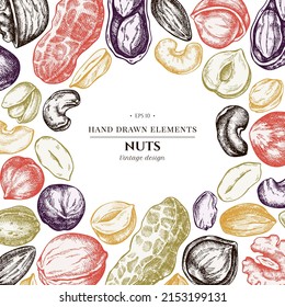 Design with pastel colored cashew, peanut, pistachio, etc.