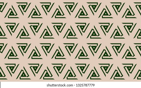 Design pattern with abstract modern ornament. Triangles style. Vector illustration. Green, brown color. Seamless.