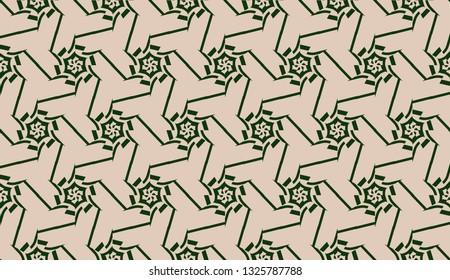 Design pattern with abstract modern ornament. Triangles style. Vector illustration. Green, brown color. Seamless.