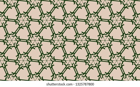 Design pattern with abstract modern ornament. Triangles style. Vector illustration. Green, brown color. Seamless.