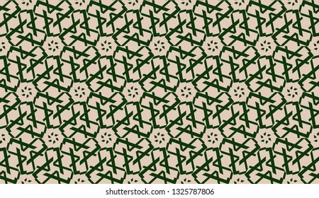 Design pattern with abstract modern ornament. Triangles style. Vector illustration. Green, brown color. Seamless.
