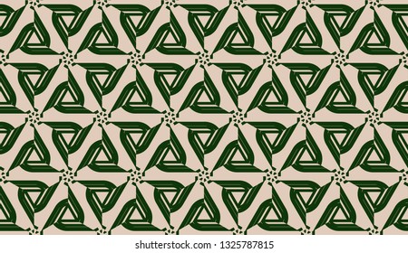 Design pattern with abstract modern ornament. Triangles style. Vector illustration. Green, brown color. Seamless.