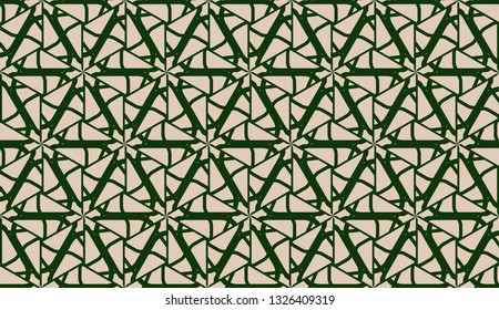 Design pattern with abstract modern ornament. Triangles style. Vector illustration. Green, brown color. Seamless.