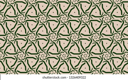Design pattern with abstract modern ornament. Triangles style. Vector illustration. Green, brown color. Seamless.