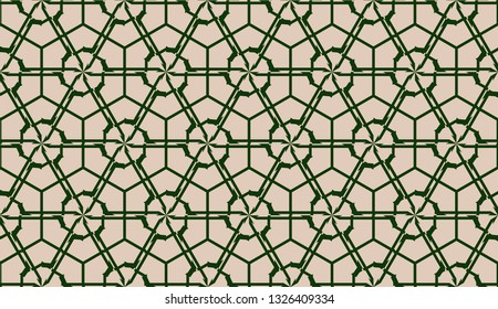 Design pattern with abstract modern ornament. Triangles style. Vector illustration. Green, brown color. Seamless.
