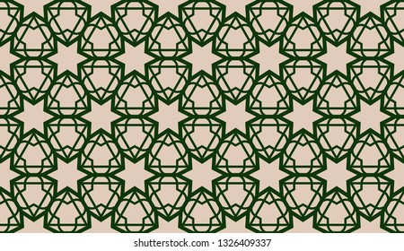 Design pattern with abstract modern ornament. Triangles style. Vector illustration. Green, brown color. Seamless.