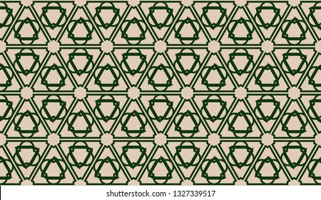 Design pattern with abstract modern ornament. Triangles style. Vector illustration. Green, brown color. Seamless.