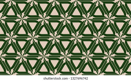 Design pattern with abstract modern ornament. Triangles style. Vector illustration. Green, brown color. Seamless.