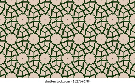 Design pattern with abstract modern ornament. Triangles style. Vector illustration. Green, brown color. Seamless.