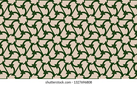 Design pattern with abstract modern ornament. Triangles style. Vector illustration. Green, brown color. Seamless.
