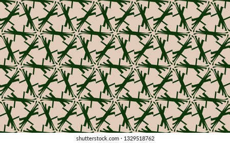 Design pattern with abstract modern ornament. Triangles style. Vector illustration. Green, brown color. Seamless.