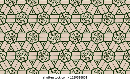 Design pattern with abstract modern ornament. Triangles style. Vector illustration. Green, brown color. Seamless.