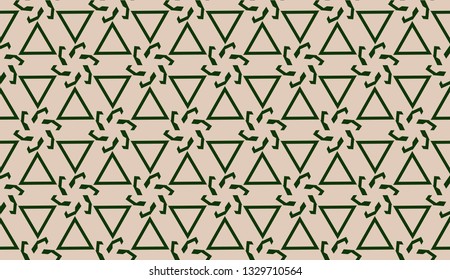 Design pattern with abstract modern ornament. Triangles style. Vector illustration. Green, brown color. Seamless.